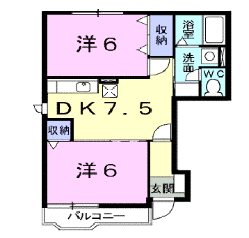 ソレイユ21A(2DK/1階)の間取り写真