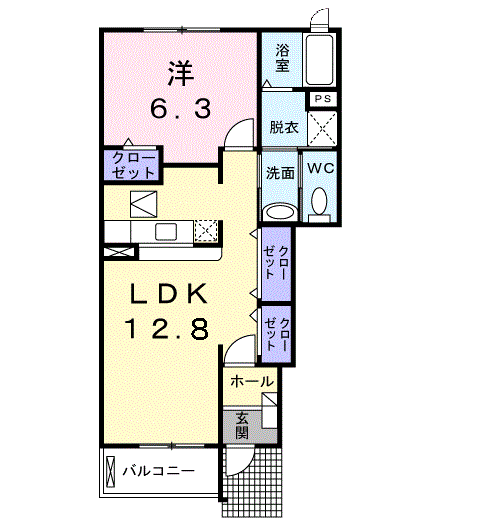 カルムフランA(1LDK/1階)の間取り写真