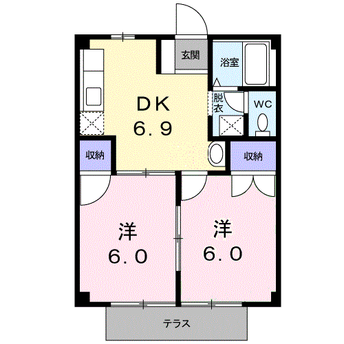 コーポ川嶋Ⅱ(2DK/1階)の間取り写真