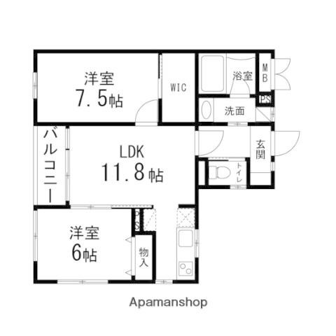 ゾンネモント子平町(2LDK/3階)の間取り写真