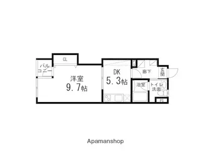 ゾンネモント子平町(1DK/2階)の間取り写真