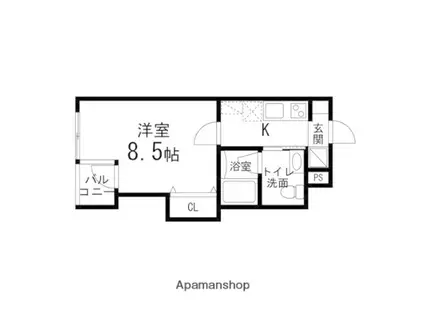 ゾンネモント子平町(1K/2階)の間取り写真