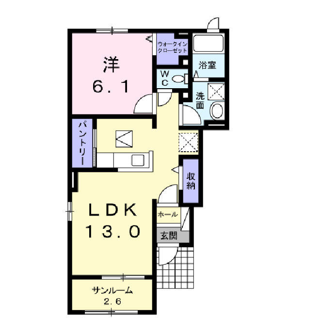キア クラB(1LDK/1階)の間取り写真