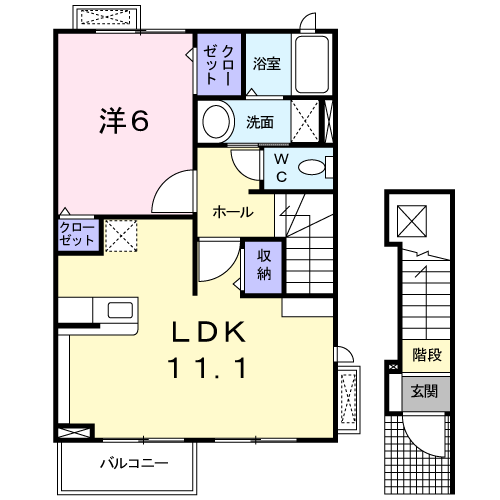 クレメント杜の丘(1LDK/2階)の間取り写真