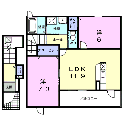 プロムナードB(2LDK/2階)の間取り写真