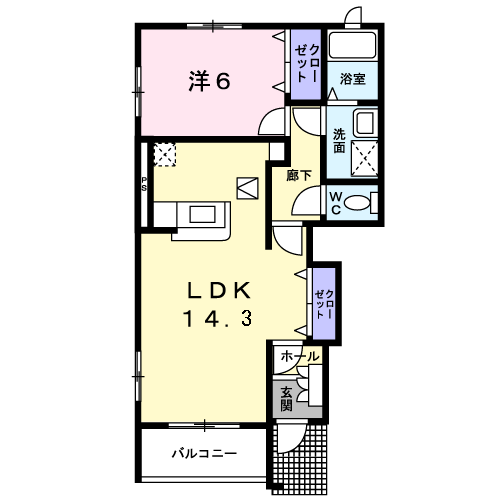 ティアラコート(1LDK/1階)の間取り写真