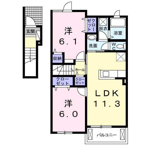 ジェルメメゾン Ⅱ番館(2LDK/2階)の間取り写真