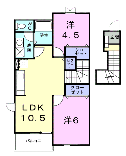 クレストールYOUA(2LDK/2階)の間取り写真