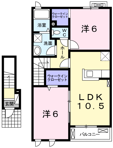 プリムローズ Ⅱ(2LDK/2階)の間取り写真