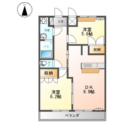 エスポア穂波(2DK/1階)の間取り写真