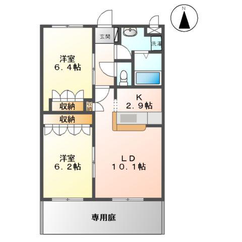 コンフォースほなみ親水(2LDK/1階)の間取り写真