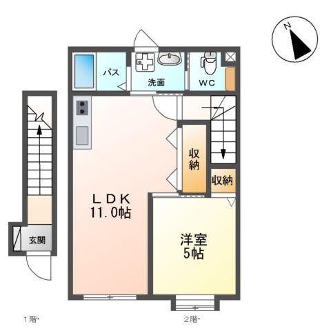 クラウン コート(1LDK/2階)の間取り写真