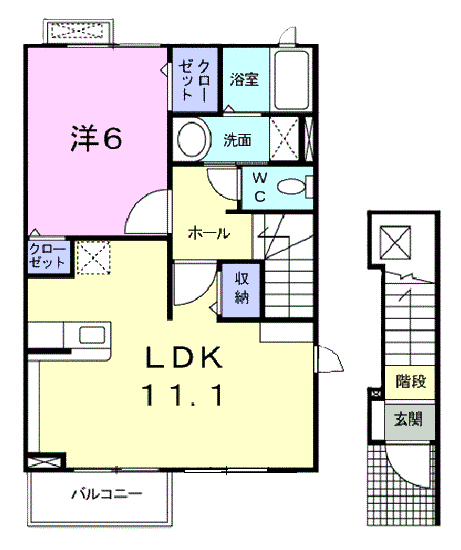メゾン かつまた 北棟(1LDK/2階)の間取り写真