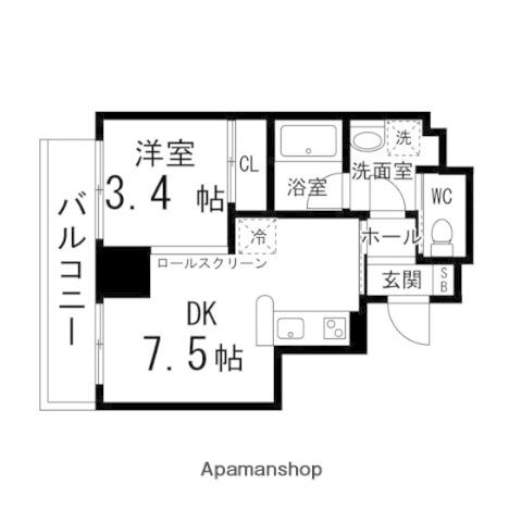 カーサヴェルデ仙台西公園(1DK/9階)の間取り写真