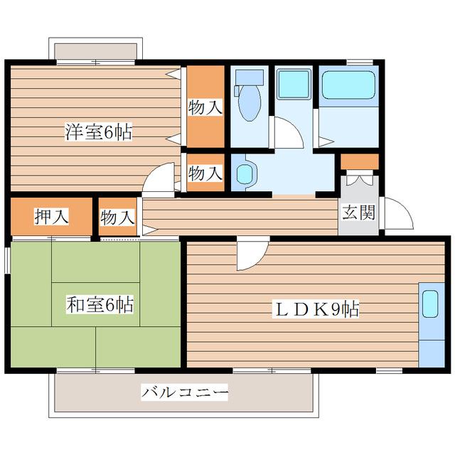 ロイヤルパーク広瀬E棟(2LDK/2階)の間取り写真