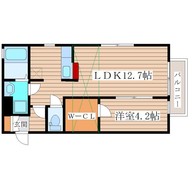 シュラーフ・エス(1LDK/2階)の間取り写真