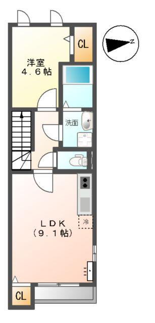 STAR TERRACE榴ヶ岡(1DK/2階)の間取り写真