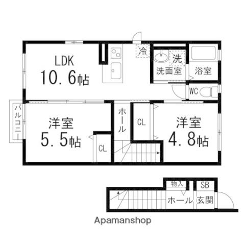 シュタインB(2LDK/2階)の間取り写真