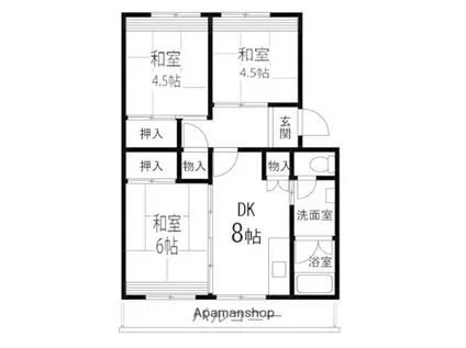 仙台中山団地4号棟(3DK/1階)の間取り写真