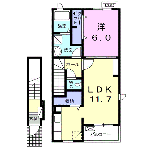キャトルセゾン ル・プランタン(1LDK/2階)の間取り写真