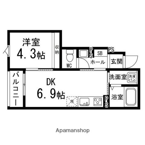 ペアレシア泉ヶ丘(1DK/1階)の間取り写真