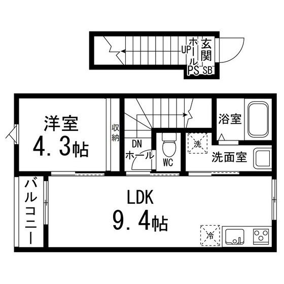 ペアレシア泉ヶ丘(1LDK/2階)の間取り写真