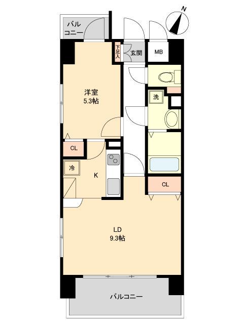 レジディア榴岡公園(1LDK/5階)の間取り写真