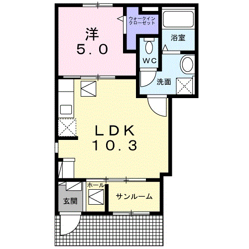 エル ソレアード(1LDK/1階)の間取り写真