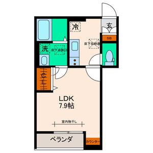 ベルリードU(1K/1階)の間取り写真