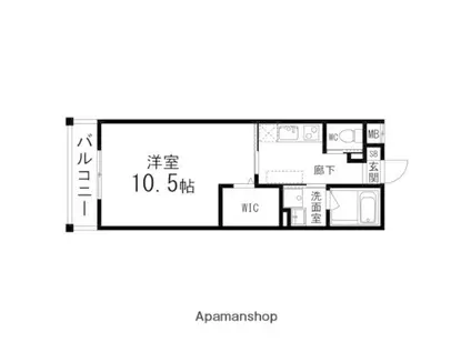 ベリッシモ泉中央(1K/1階)の間取り写真