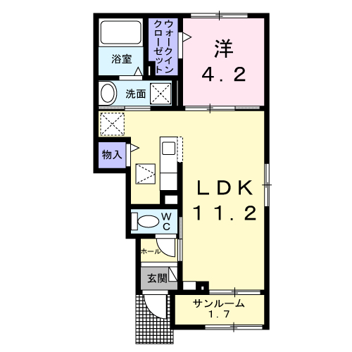 メゾンカルム(1LDK/1階)の間取り写真