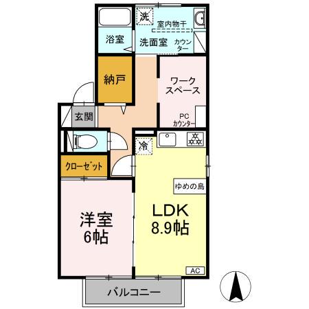 アルブルコリーヌ Ⅰ・Ⅱ(2DK/2階)の間取り写真