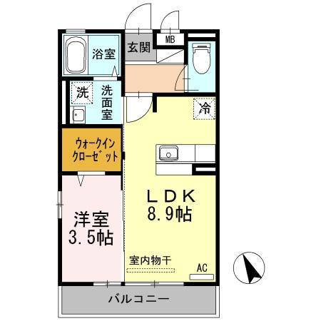アルカサル駅南B棟(1LDK/2階)の間取り写真