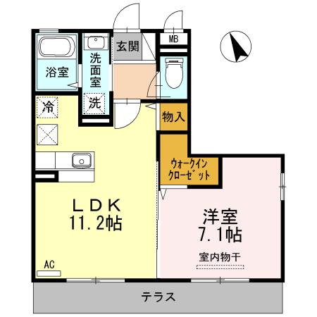 アルカサル駅南B棟(1LDK/1階)の間取り写真