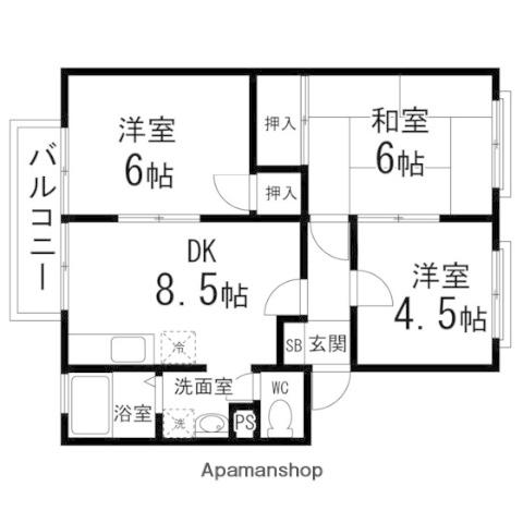 キャスティール桂(3DK/2階)の間取り写真