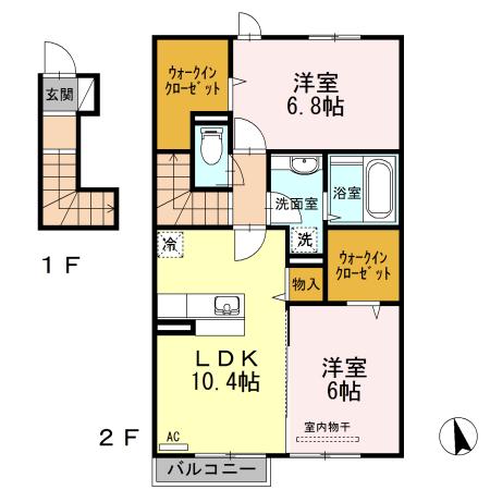 ボヌール(2LDK/2階)の間取り写真