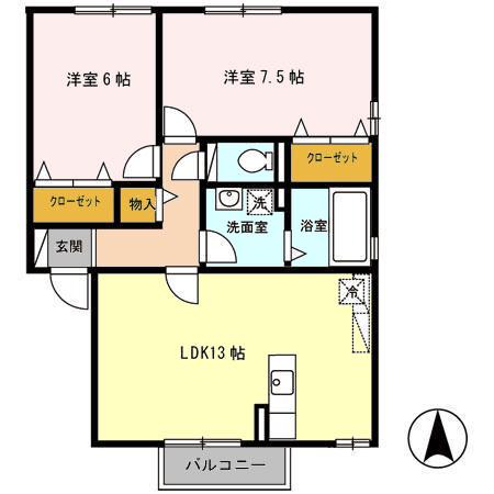 シャルマン古川AB(2LDK/2階)の間取り写真
