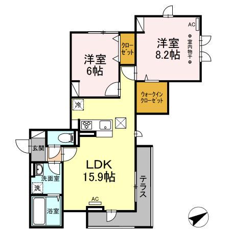 グランドゥールK八乙女(2LDK/1階)の間取り写真