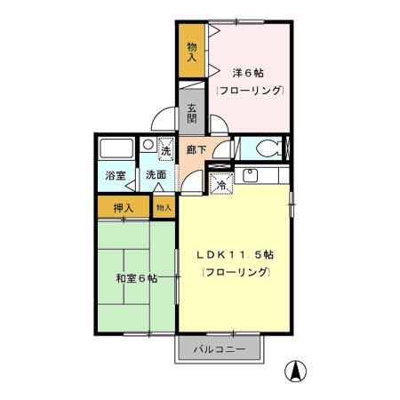 ヴェルドミールM棟(2LDK/2階)の間取り写真