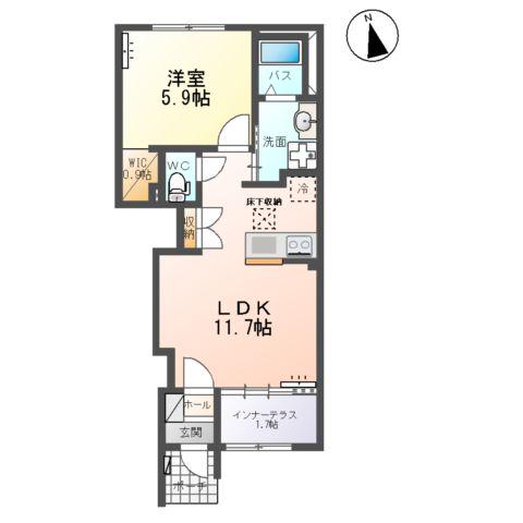 VIENTO(1LDK/1階)の間取り写真