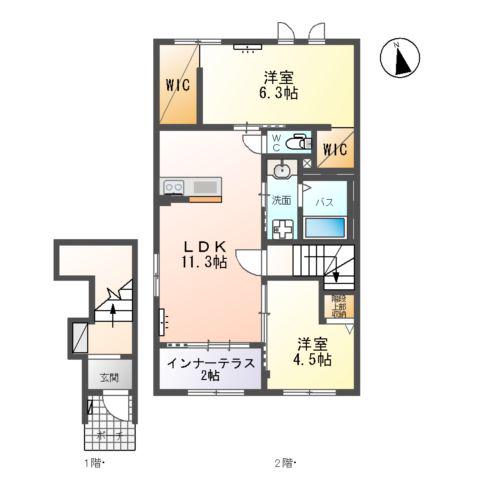 SOLEIL(2LDK/2階)の間取り写真
