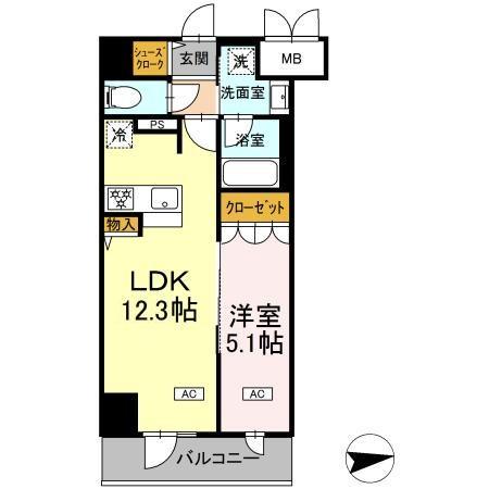 IS二十人町(1LDK/5階)の間取り写真