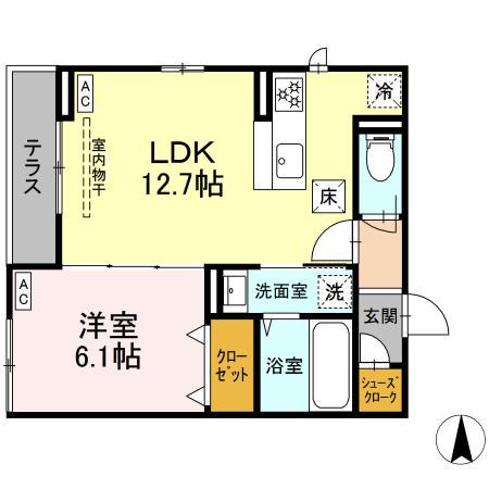 DーROOM小田原2丁目B(1LDK/1階)の間取り写真