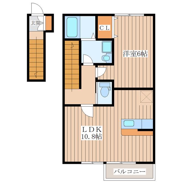 リベルテ栗生(1LDK/2階)の間取り写真