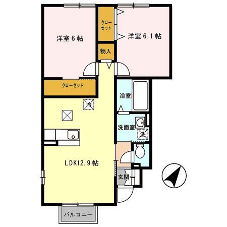 パセオプラシード VVIVII(2LDK/1階)の間取り写真