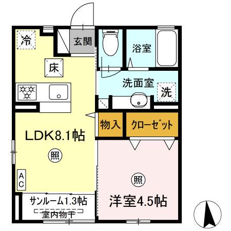 ティエドール A(1LDK/1階)の間取り写真