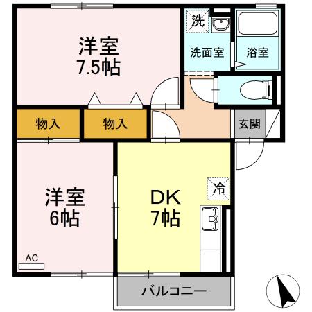 セジュール加茂(2DK/2階)の間取り写真