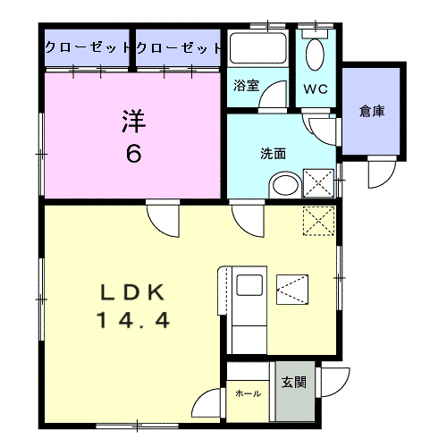 アンジュレーヴ(1LDK/1階)の間取り写真