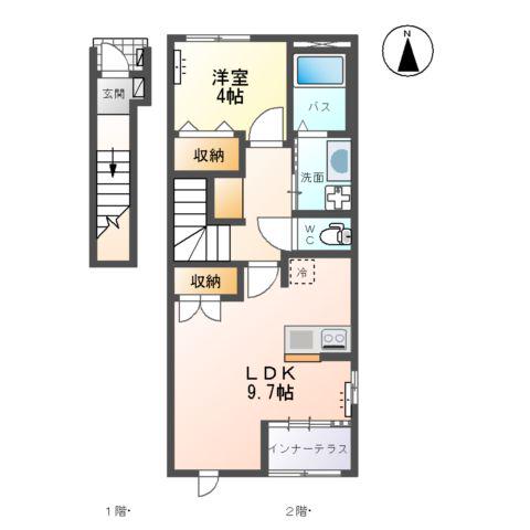 ティーフォレストII(1LDK/2階)の間取り写真