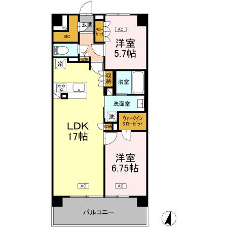 ロイヤルパークス仙台青葉通(2LDK/14階)の間取り写真